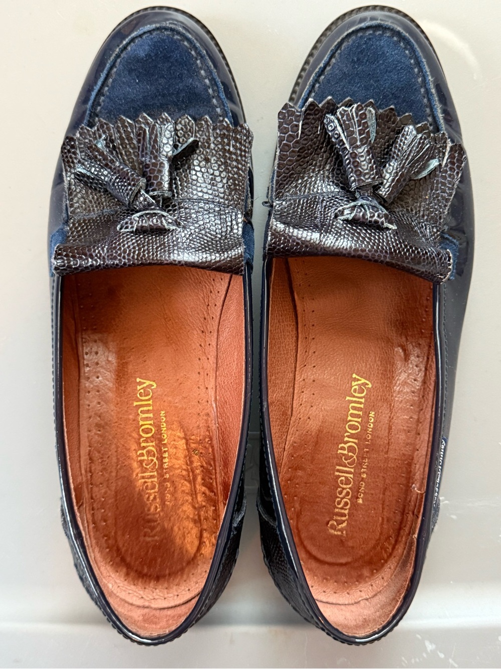 Womens Russell and Bromley  Navy Tassel Loafers